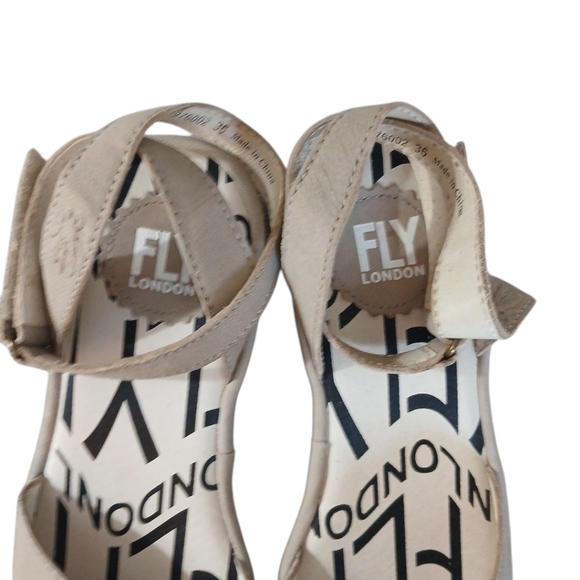 Fly London Cream Sandals with Ankle Strap and Contoured Footbed - Picture 4 of 10